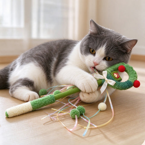 Holiday Wreath Cat Wand