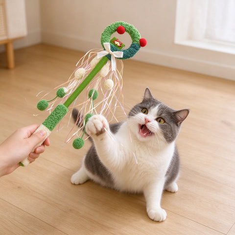 Holiday Wreath Cat Wand